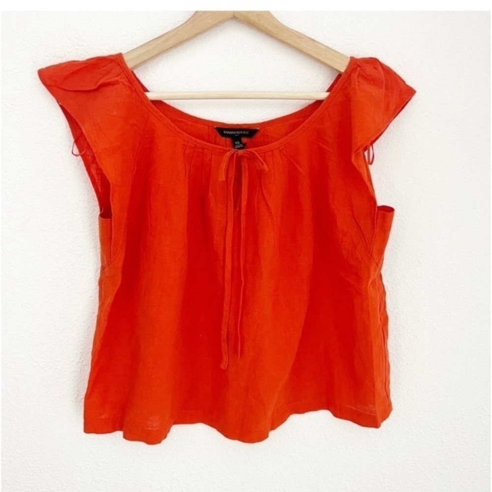 Banana Republic Orange Cap Sleeve linen Blend Gauzy Top